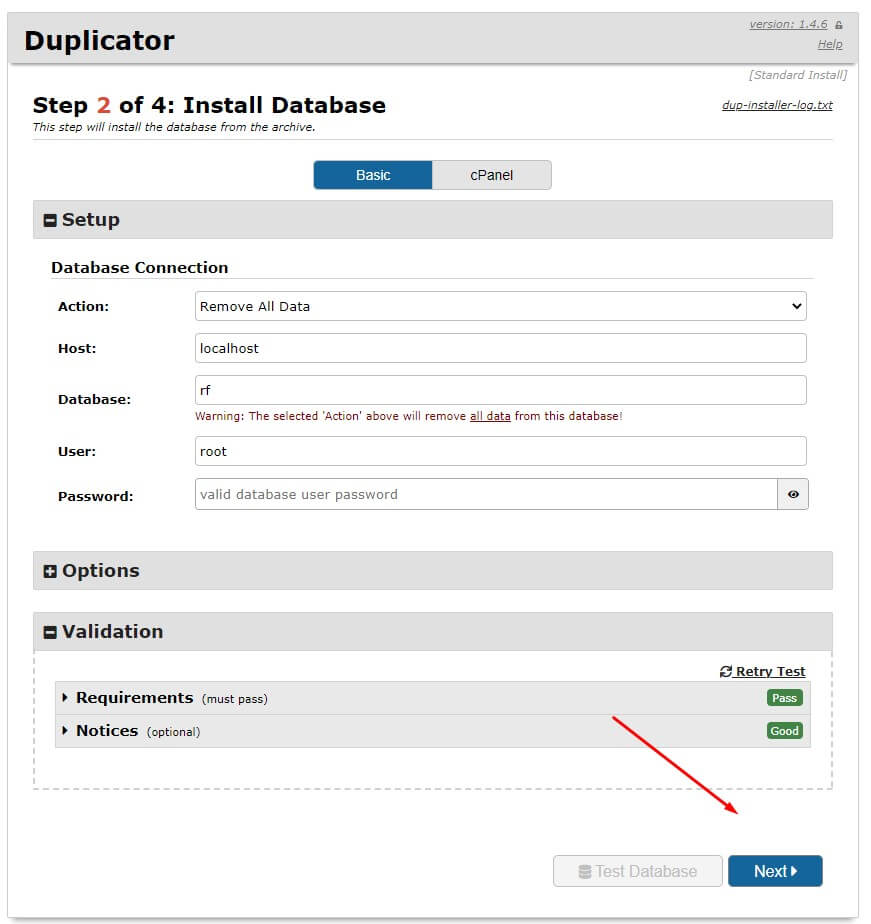 Hướng dẫn cài đặt website bằng Duplicator 10 duplicator step 2 of 4