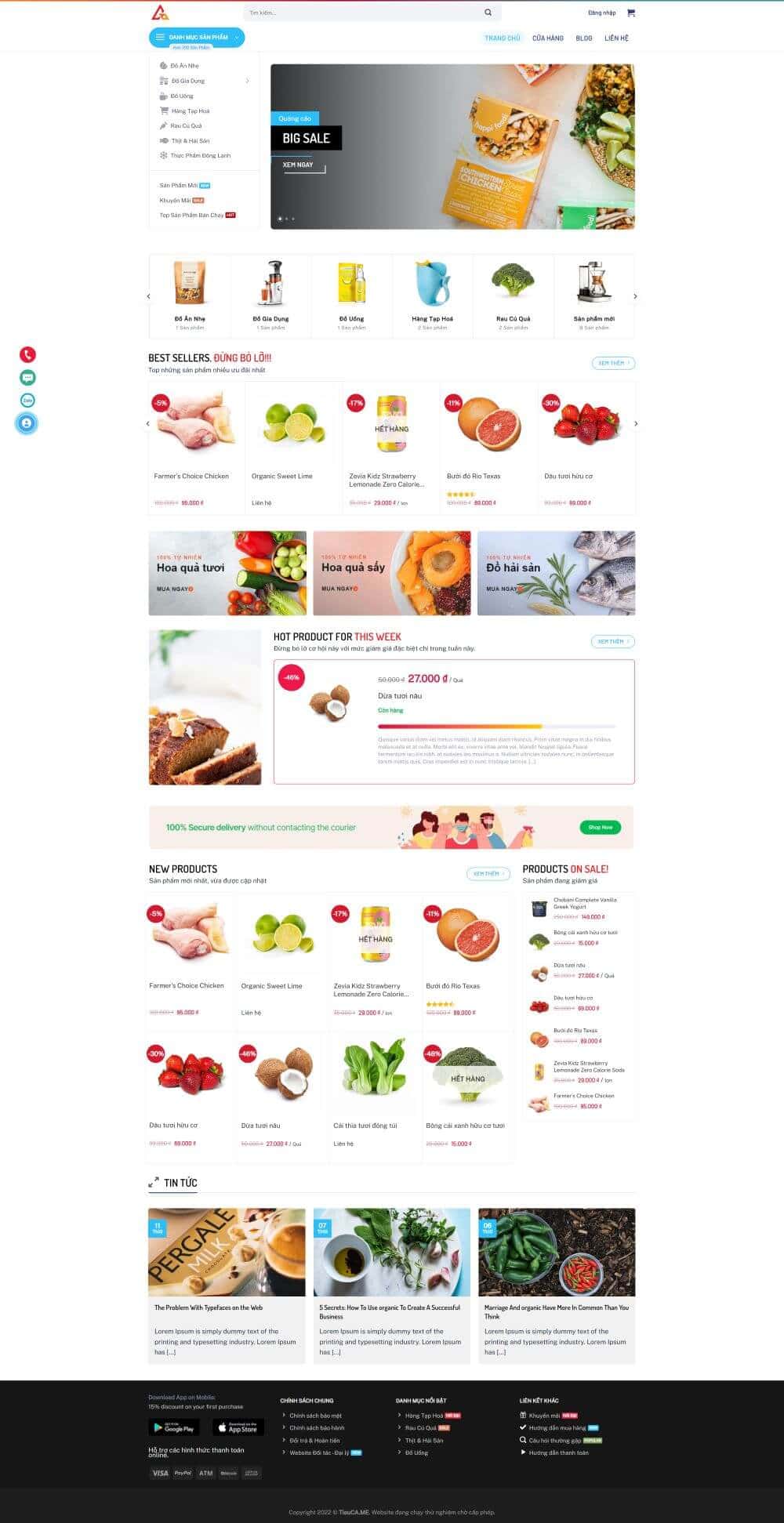 Bacola - Mẫu website cửa hàng thực phẩm, siêu thị chuẩn SEO