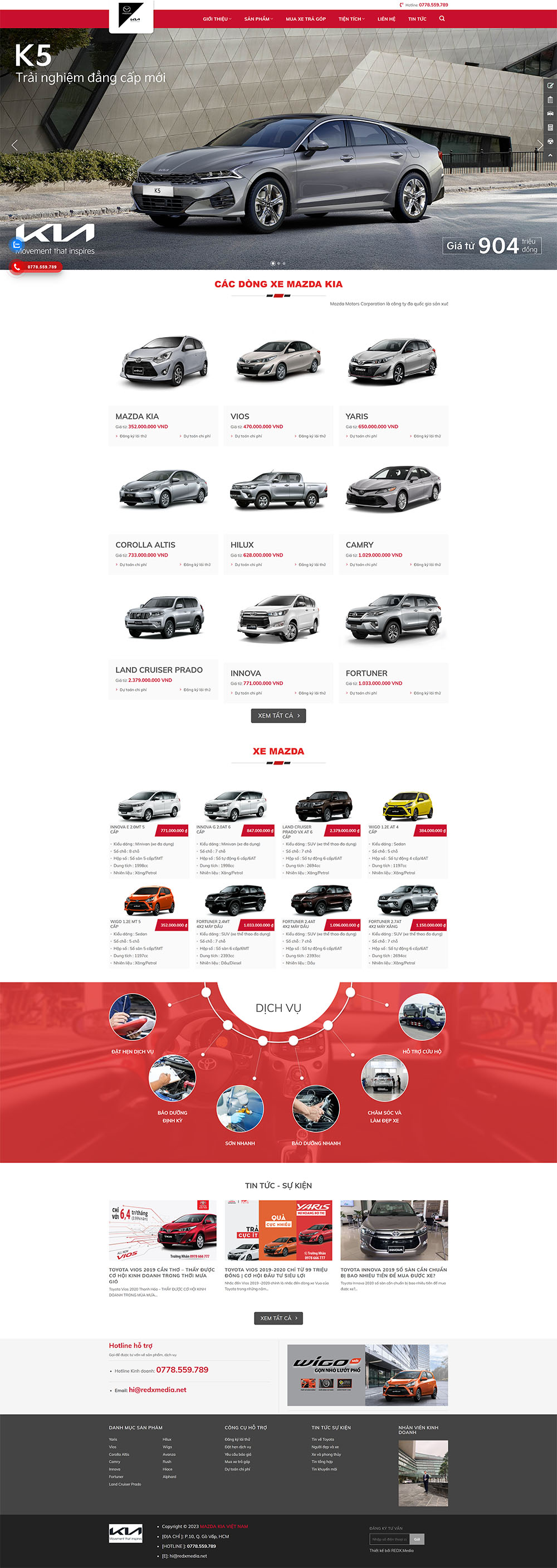Mẫu giao diện bán xe ô tô Mazda, KIA - Code bán xe hơi chuẩn SEO